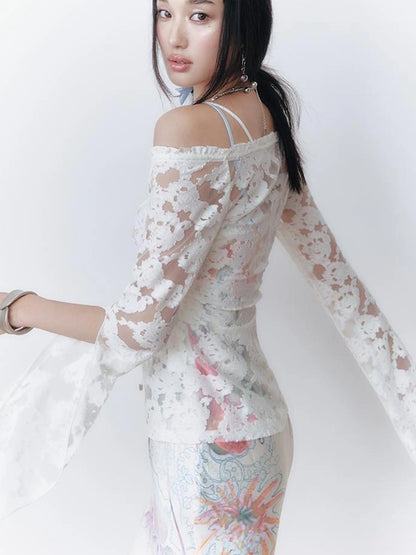 OfAkiva V-Neck Lace-Up Bell Sleeve Blouse