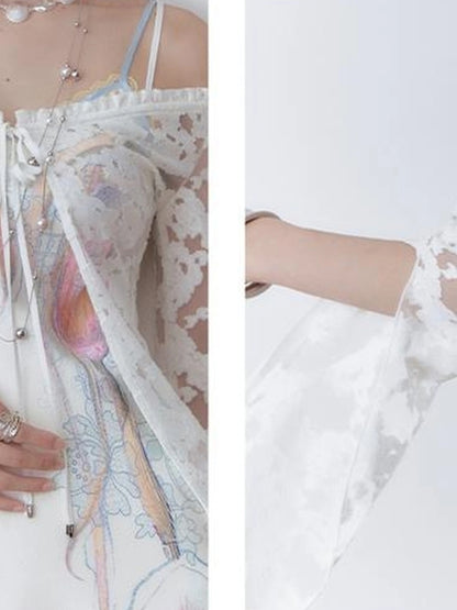 OfAkiva V-Neck Lace-Up Bell Sleeve Blouse