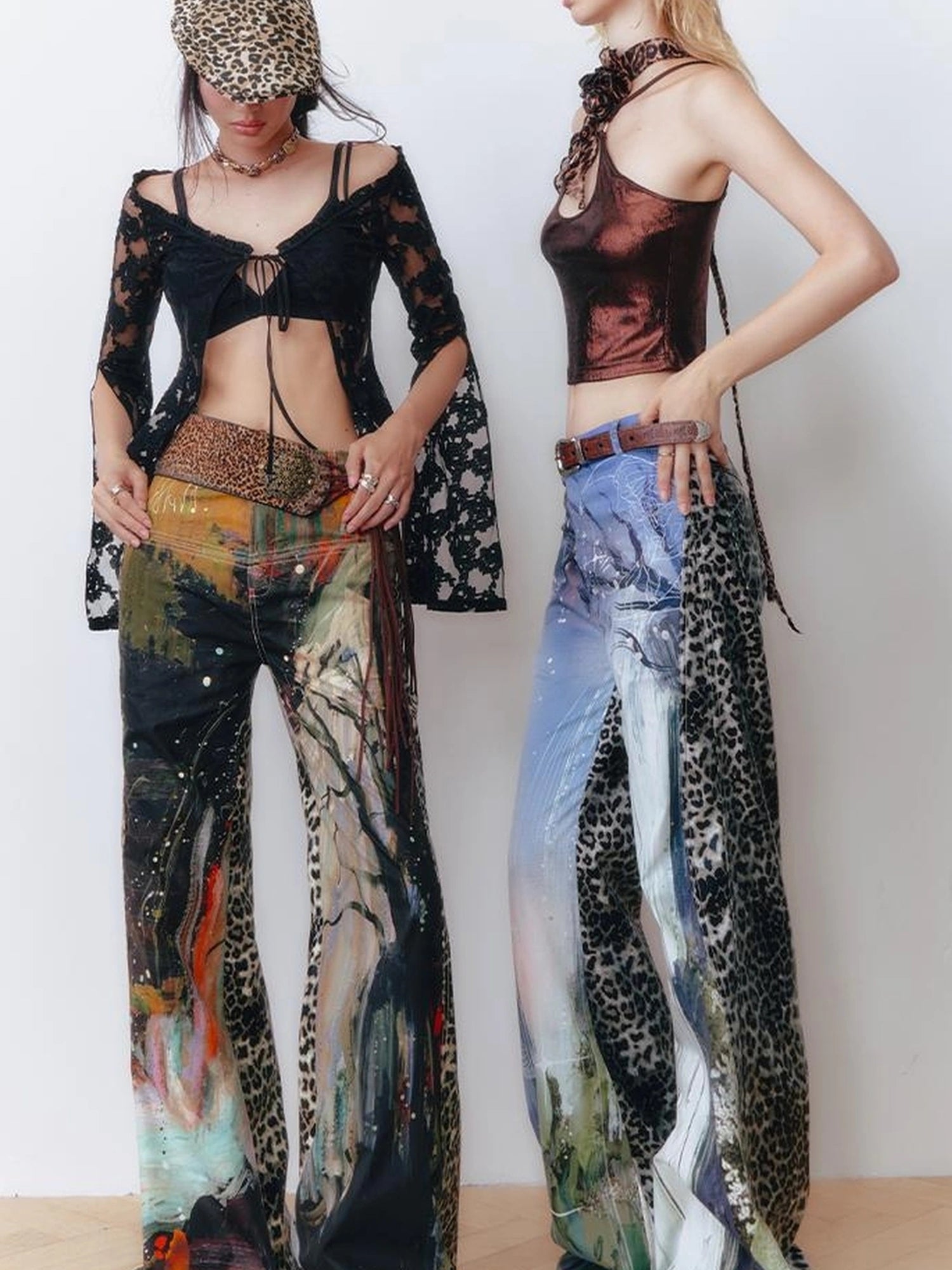 OfAkiva V-Neck Lace-Up Bell Sleeve Blouse