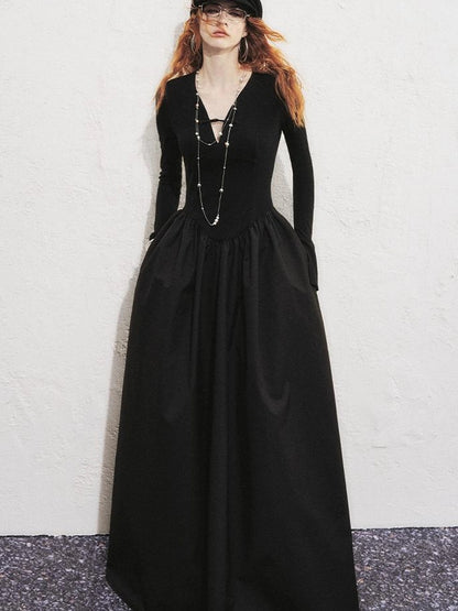 OfAkiva V-neck Button Detail Flared Maxi Dress