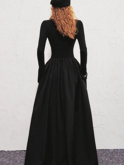 OfAkiva V-neck Button Detail Flared Maxi Dress