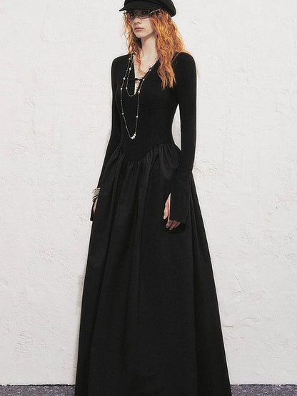 OfAkiva V-neck Button Detail Flared Maxi Dress