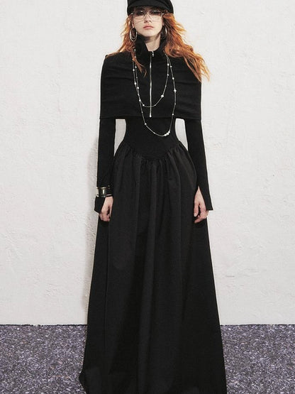 OfAkiva V-neck Button Detail Flared Maxi Dress