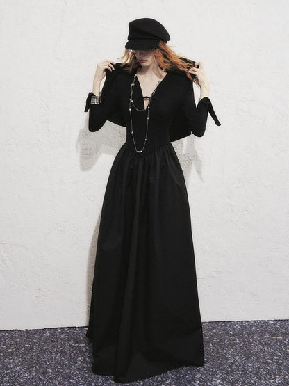 OfAkiva V-neck Button Detail Flared Maxi Dress