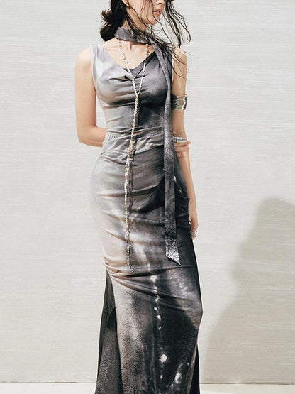 OfAkiva V-neck Draped Venus Slip Dress