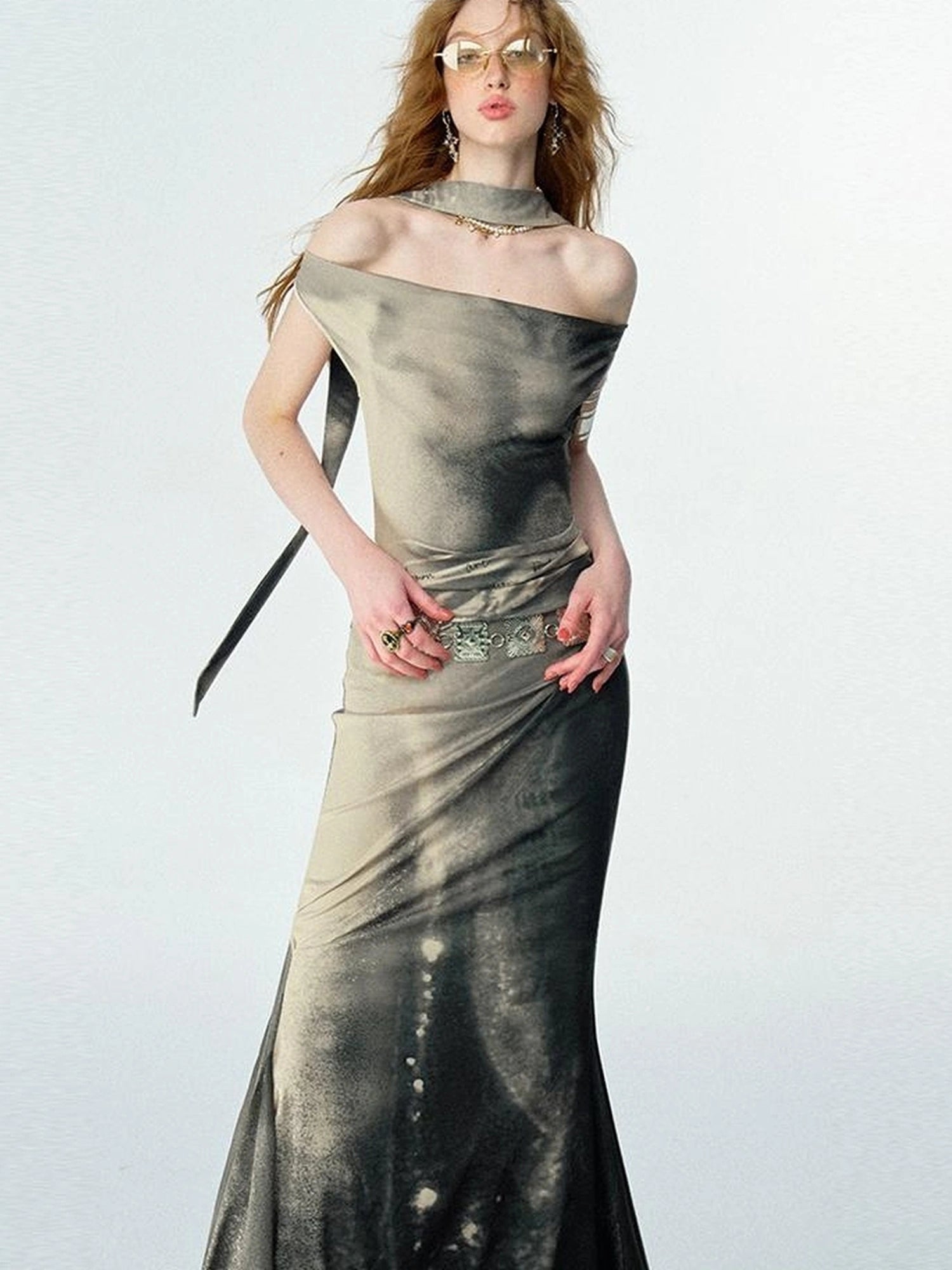 OfAkiva V-neck Draped Venus Slip Dress