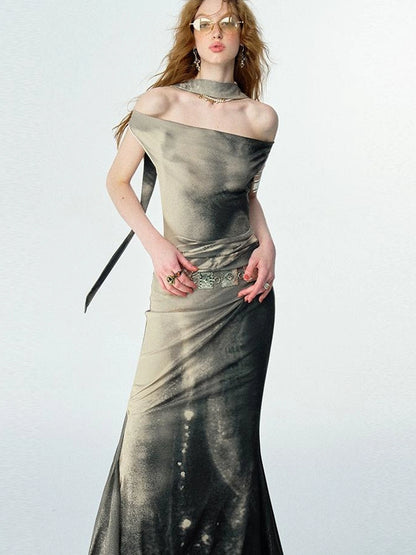 OfAkiva V-neck Draped Venus Slip Dress