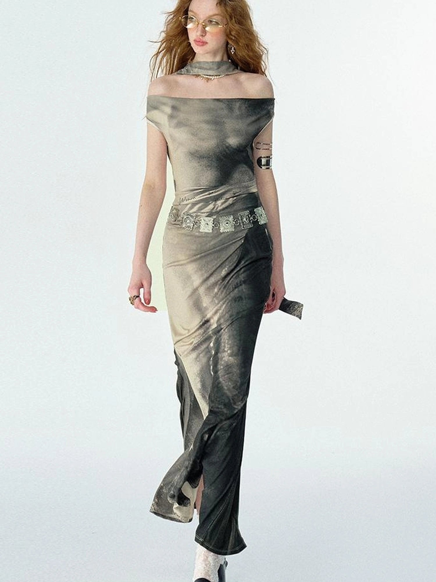 OfAkiva V-neck Draped Venus Slip Dress