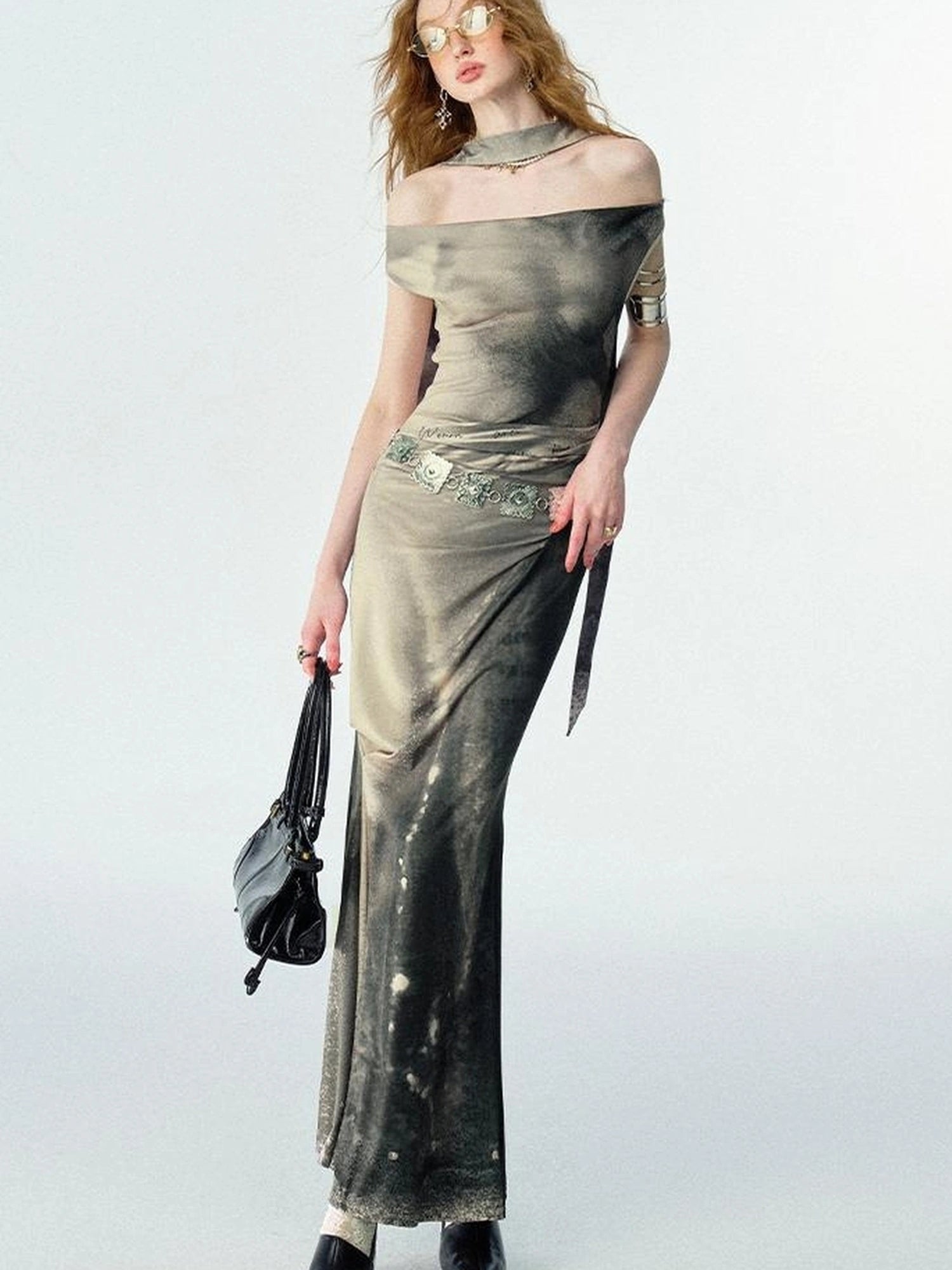 OfAkiva V-neck Draped Venus Slip Dress