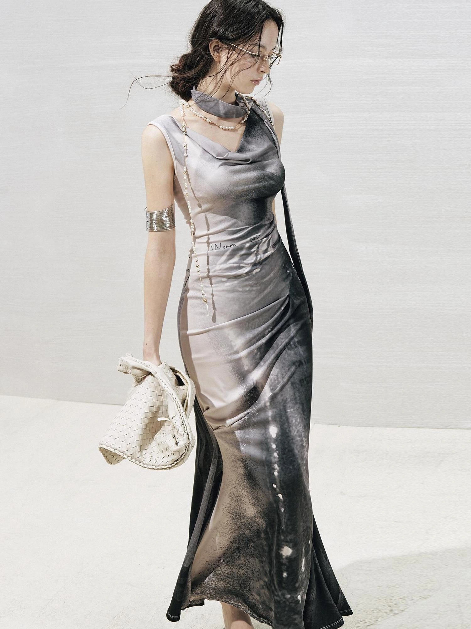 OfAkiva V-neck Draped Venus Slip Dress