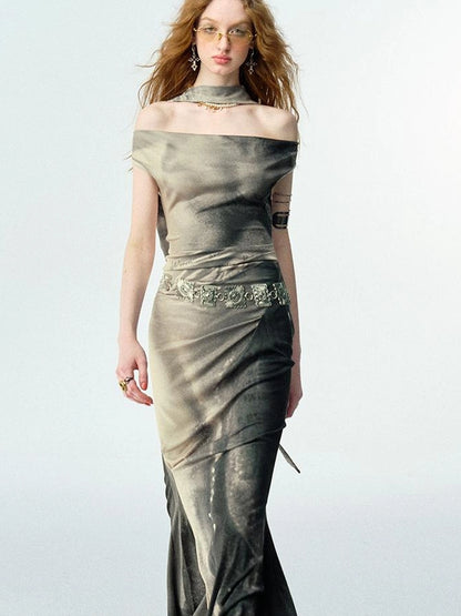 OfAkiva V-neck Draped Venus Slip Dress