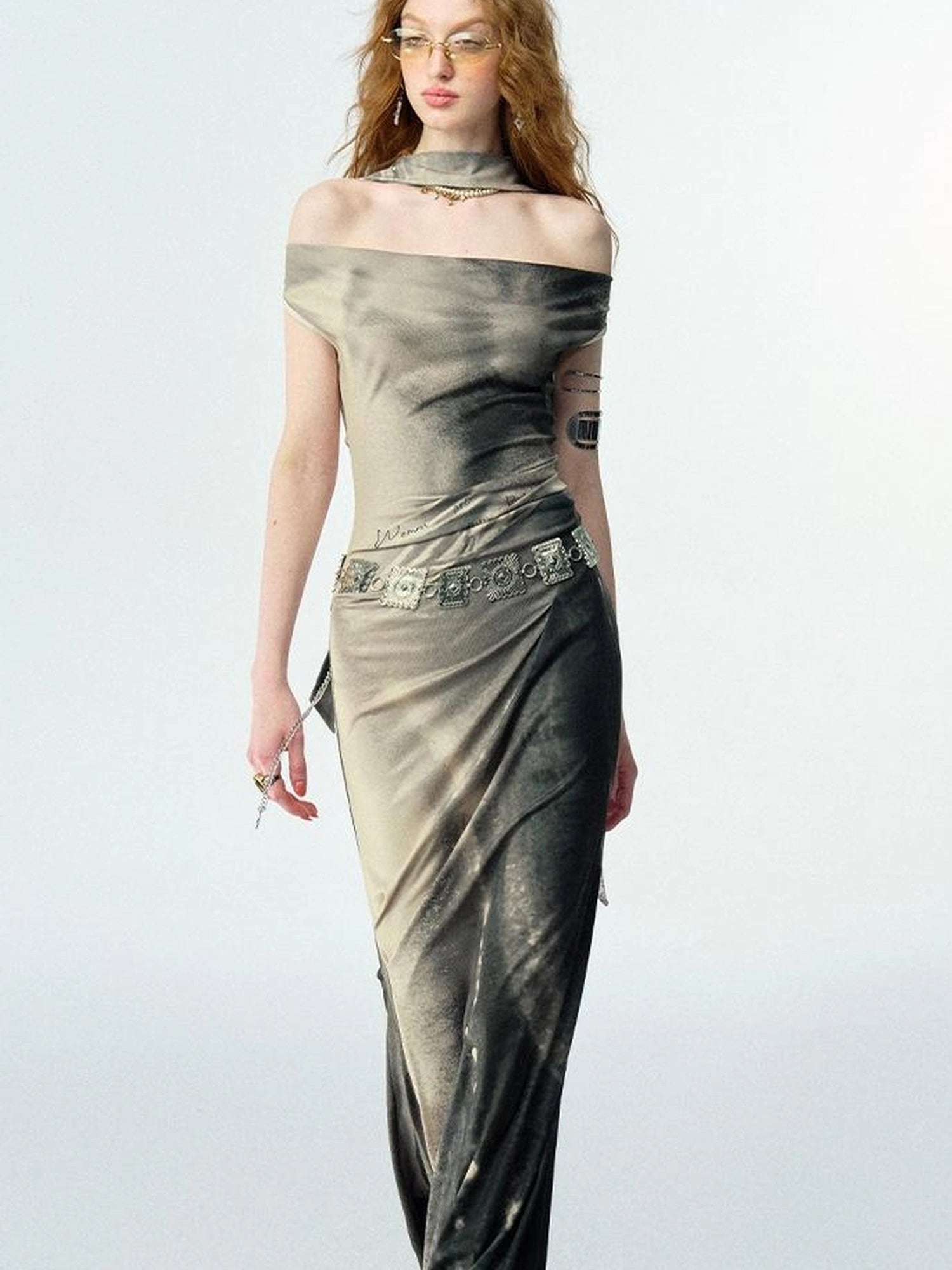 OfAkiva V-neck Draped Venus Slip Dress