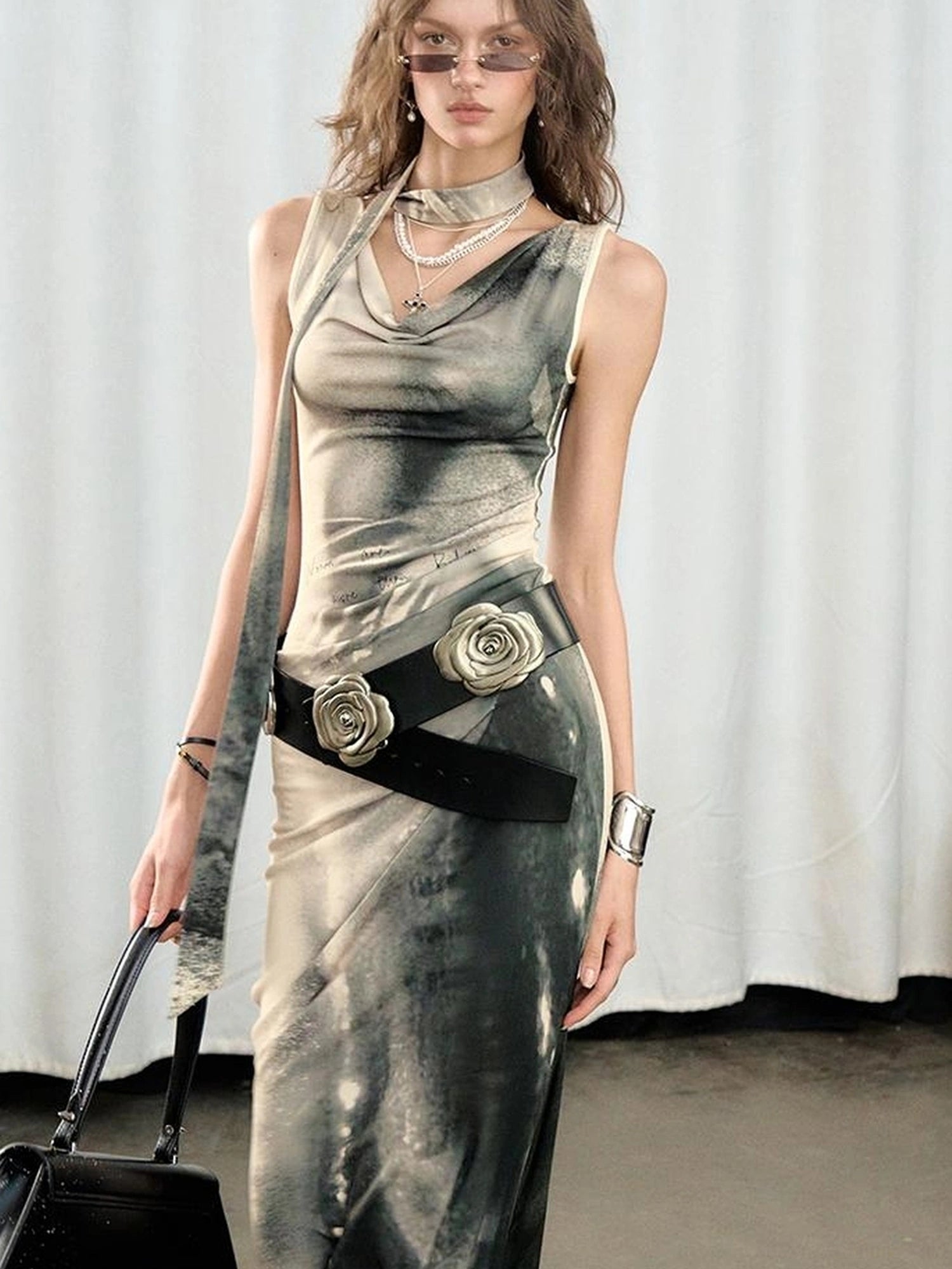 OfAkiva V-neck Draped Venus Slip Dress