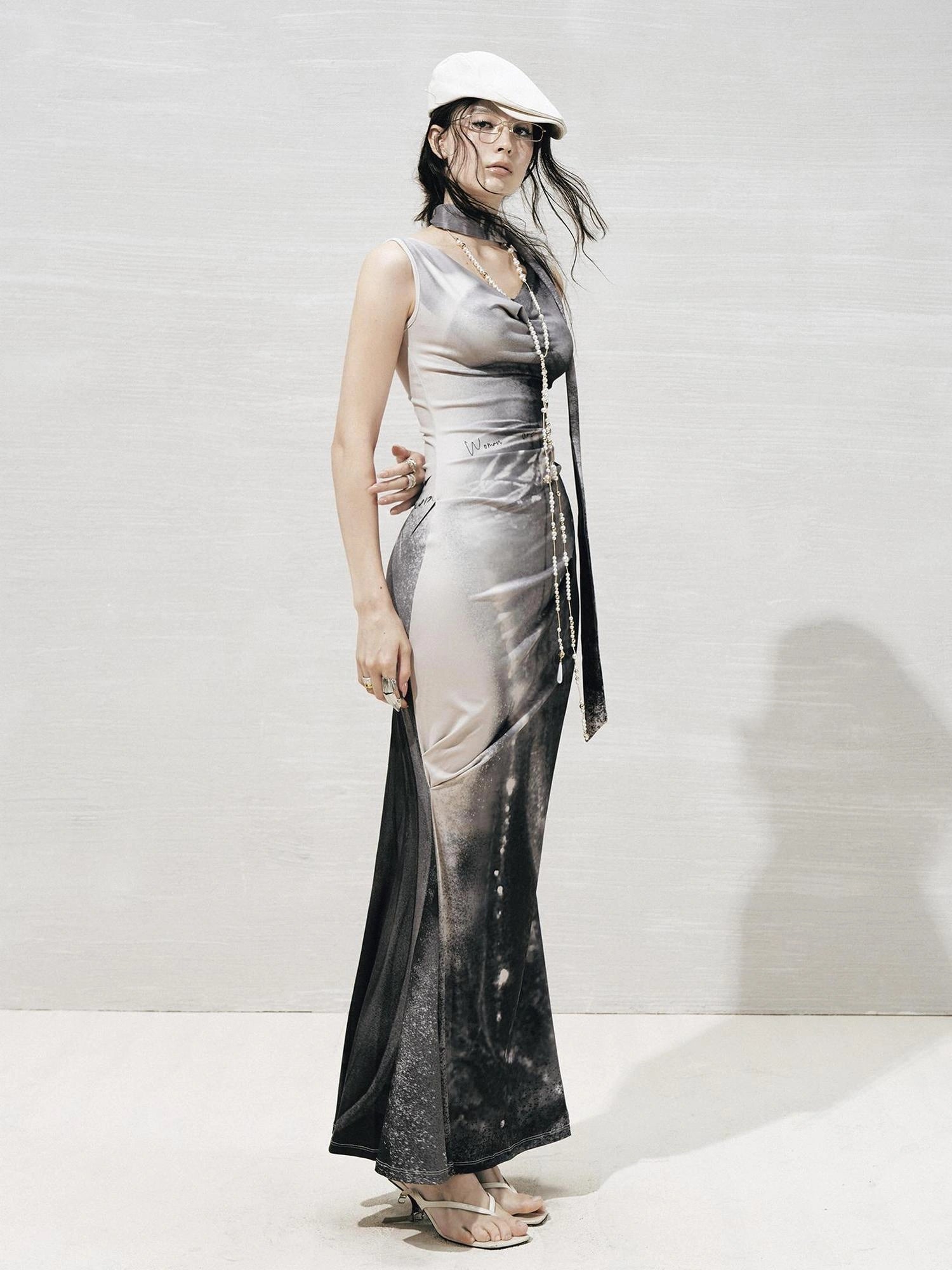 OfAkiva V-neck Draped Venus Slip Dress