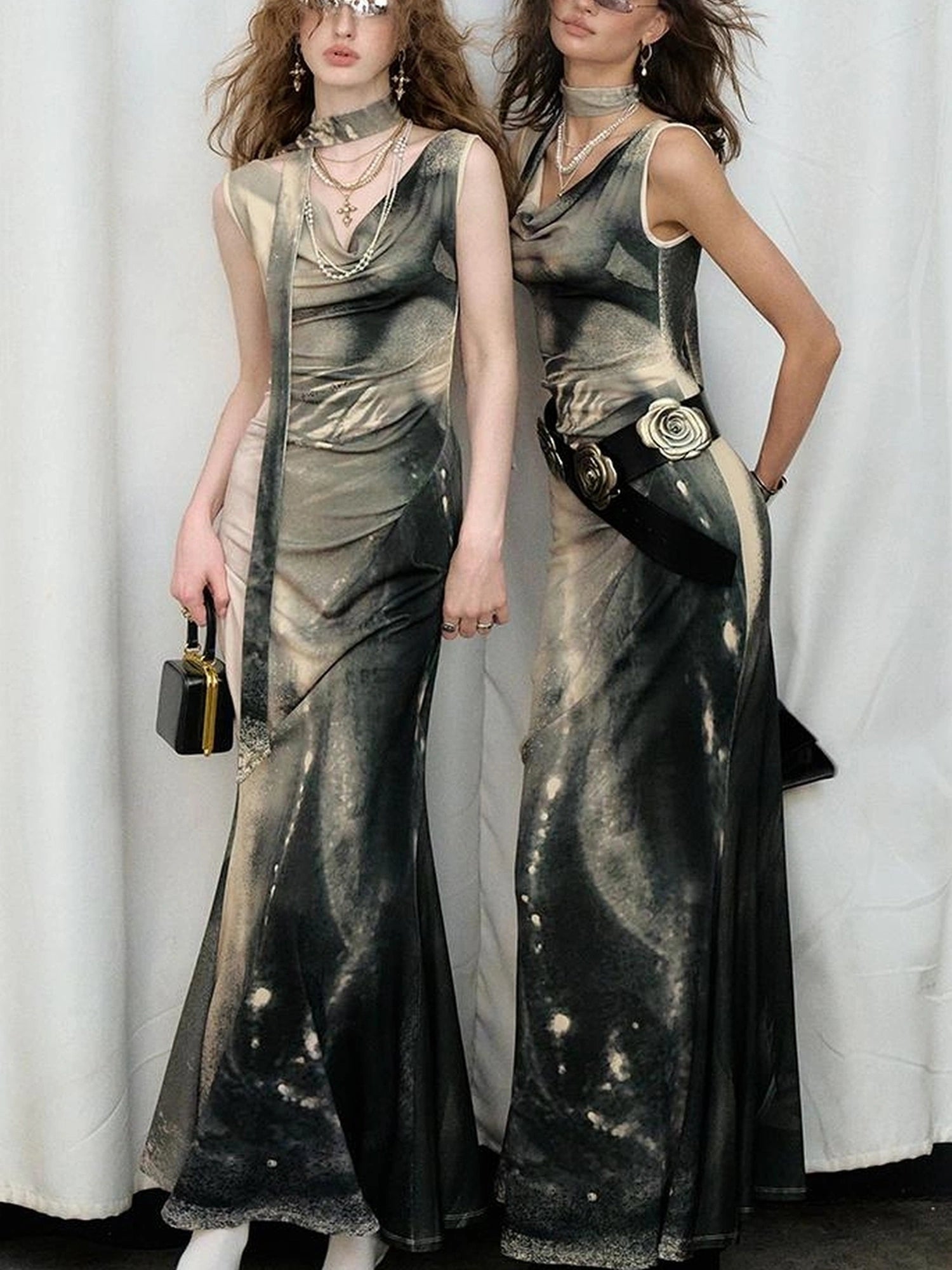 OfAkiva V-neck Draped Venus Slip Dress