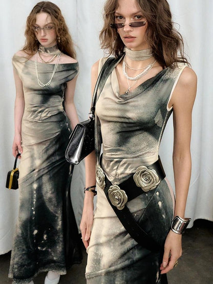 OfAkiva V-neck Draped Venus Slip Dress