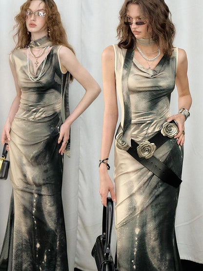 OfAkiva V-neck Draped Venus Slip Dress