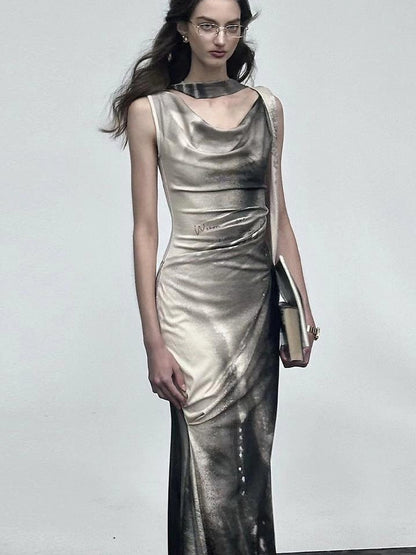 OfAkiva V-neck Draped Venus Slip Dress