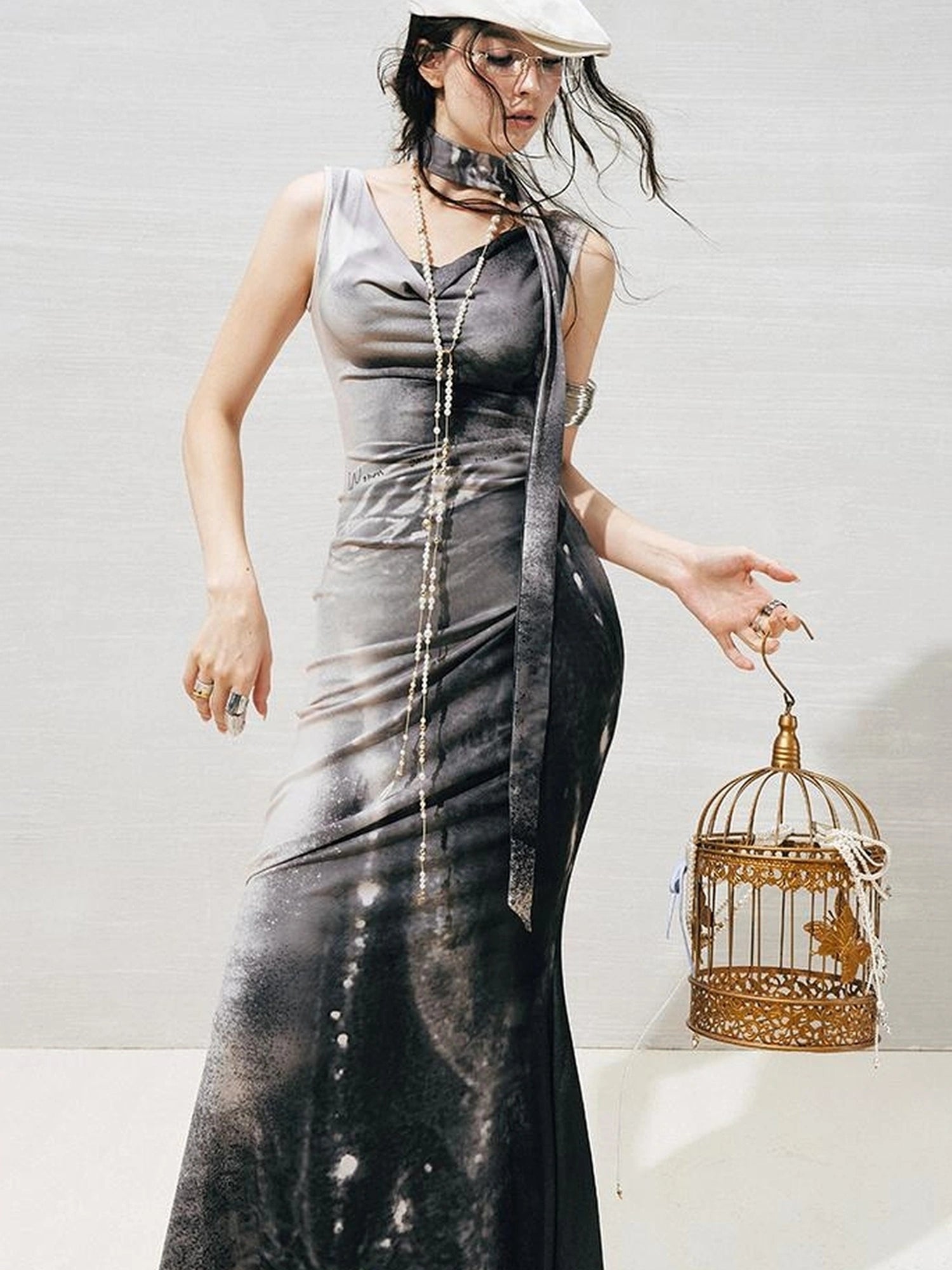 OfAkiva V-neck Draped Venus Slip Dress