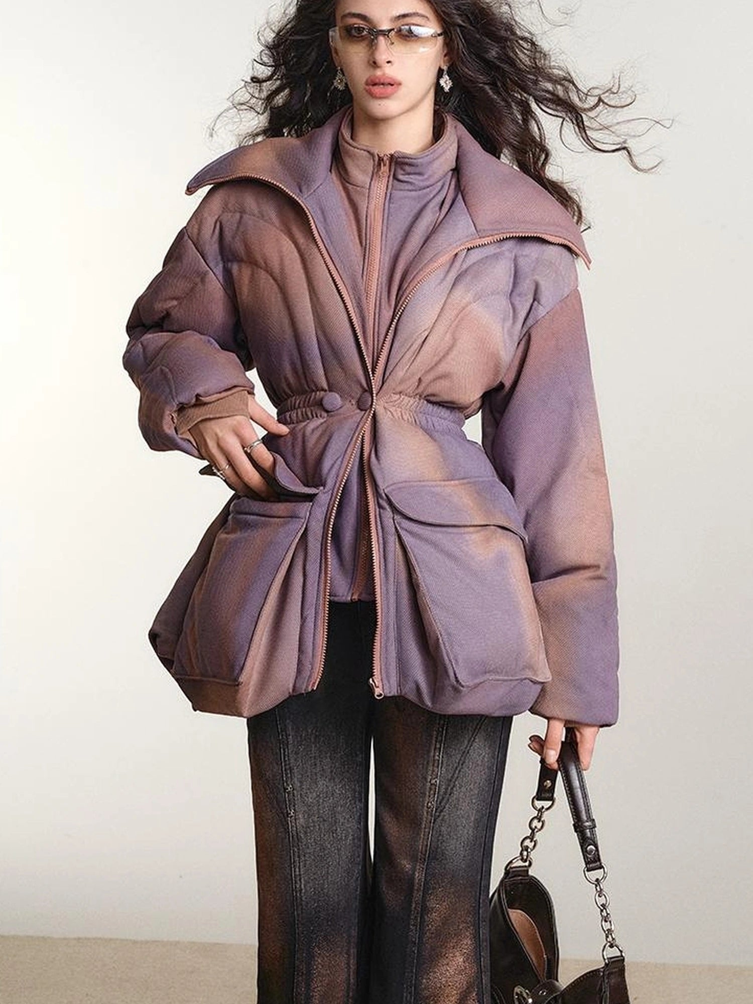 OfAkiva V-neck Quilted Down Jacket