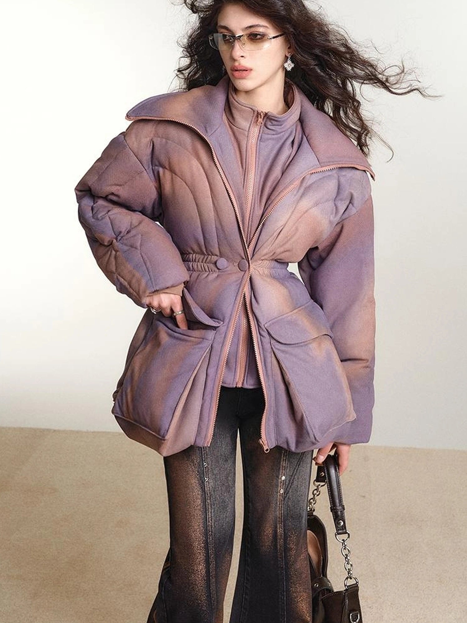 OfAkiva V-neck Quilted Down Jacket