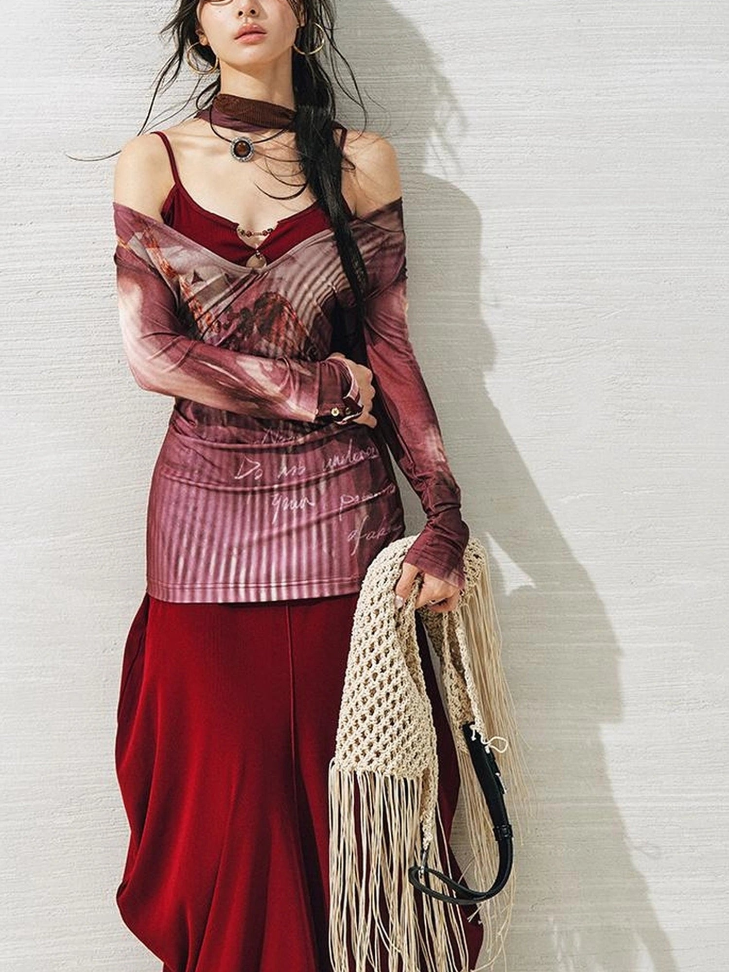 OfAkiva V-neck T-shirt Long Sleeve Relaxed Two Piece Dress