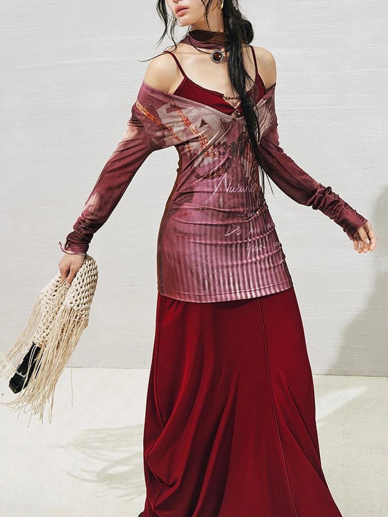 OfAkiva V-neck T-shirt Long Sleeve Relaxed Two Piece Dress