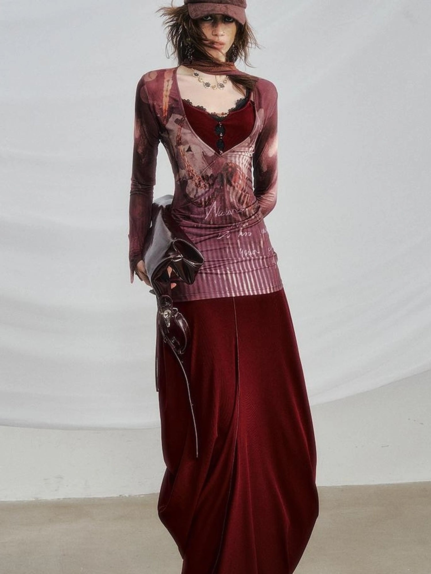 OfAkiva V-neck T-shirt Long Sleeve Relaxed Two Piece Dress