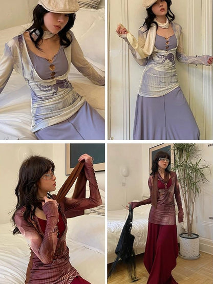 OfAkiva V-neck T-shirt Long Sleeve Relaxed Two Piece Dress