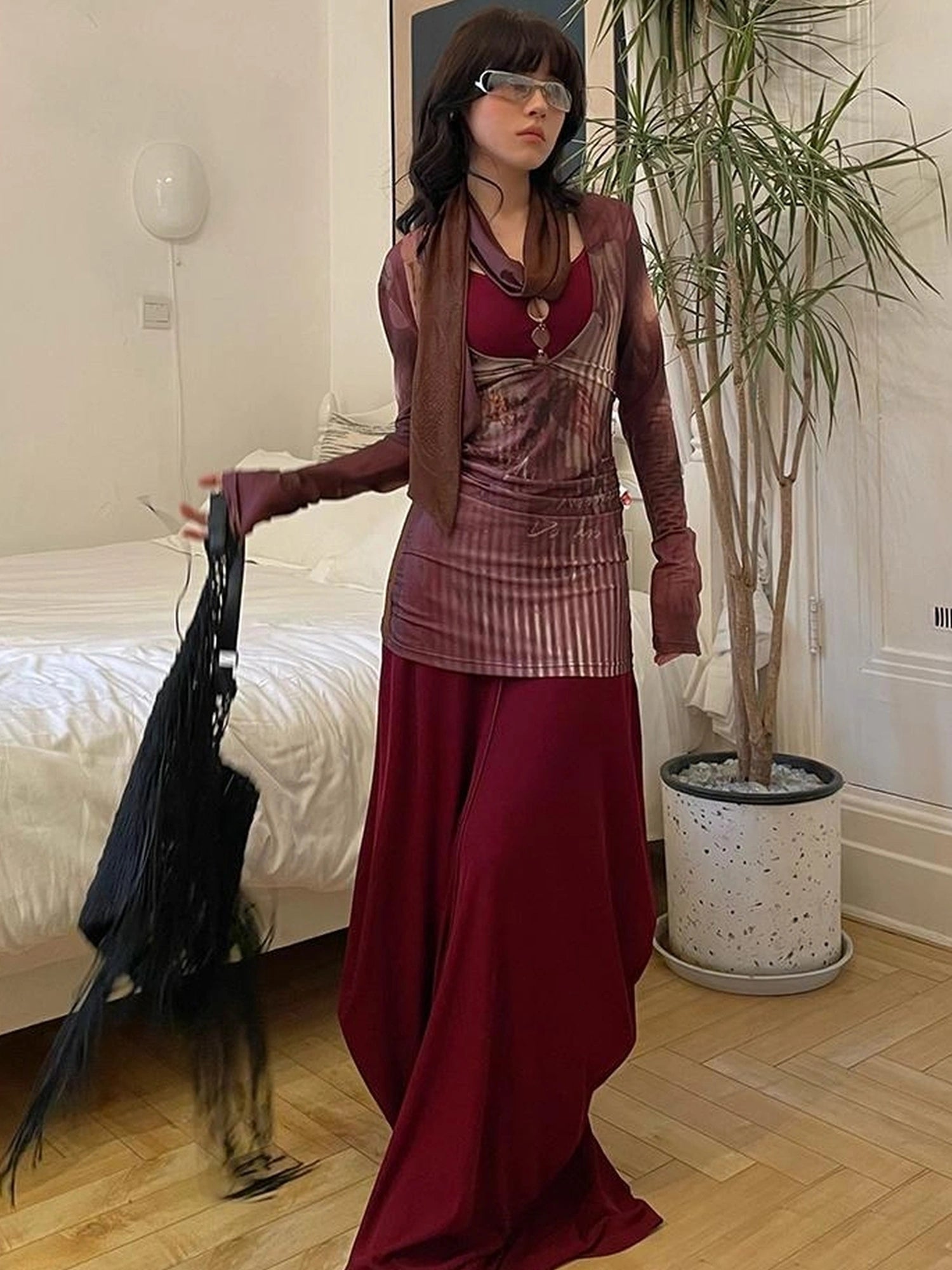 OfAkiva V-neck T-shirt Long Sleeve Relaxed Two Piece Dress