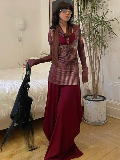 OfAkiva V-neck T-shirt Long Sleeve Relaxed Two Piece Dress