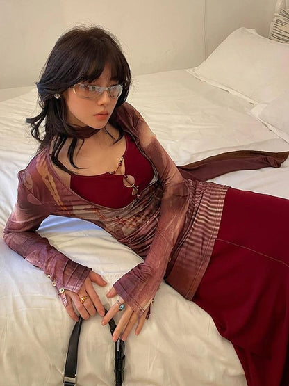 OfAkiva V-neck T-shirt Long Sleeve Relaxed Two Piece Dress