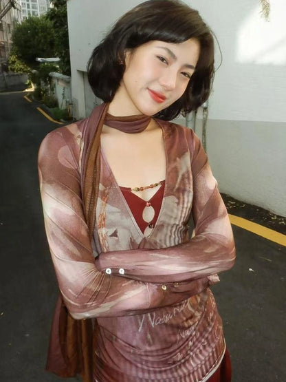 OfAkiva V-neck T-shirt Long Sleeve Relaxed Two Piece Dress