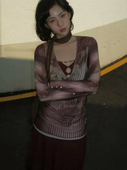 OfAkiva V-neck T-shirt Long Sleeve Relaxed Two Piece Dress