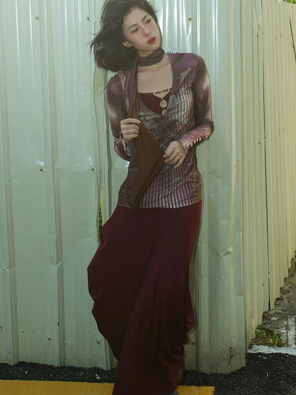 OfAkiva V-neck T-shirt Long Sleeve Relaxed Two Piece Dress