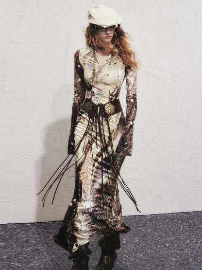 OfAkiva Velvet Floral V-Neck Mermaid Gown