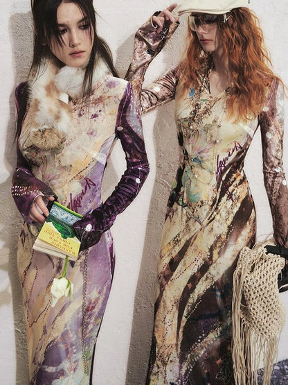 OfAkiva Velvet Floral V-Neck Mermaid Gown