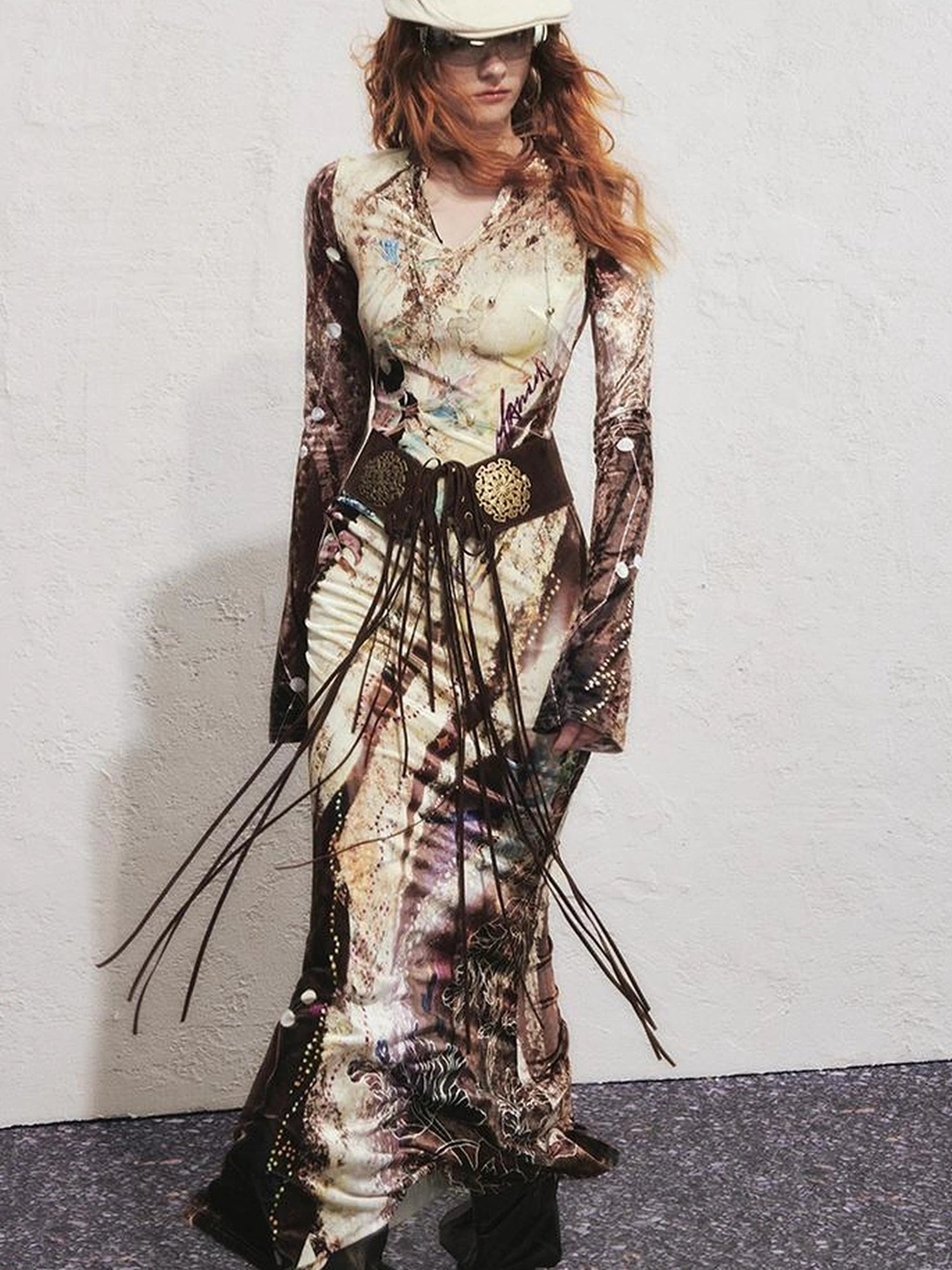 OfAkiva Velvet Floral V-Neck Mermaid Gown