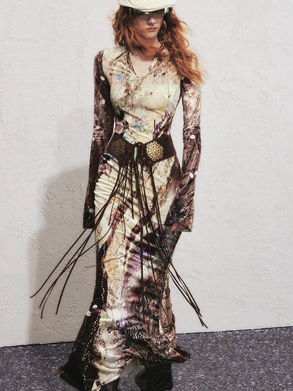 OfAkiva Velvet Floral V-Neck Mermaid Gown