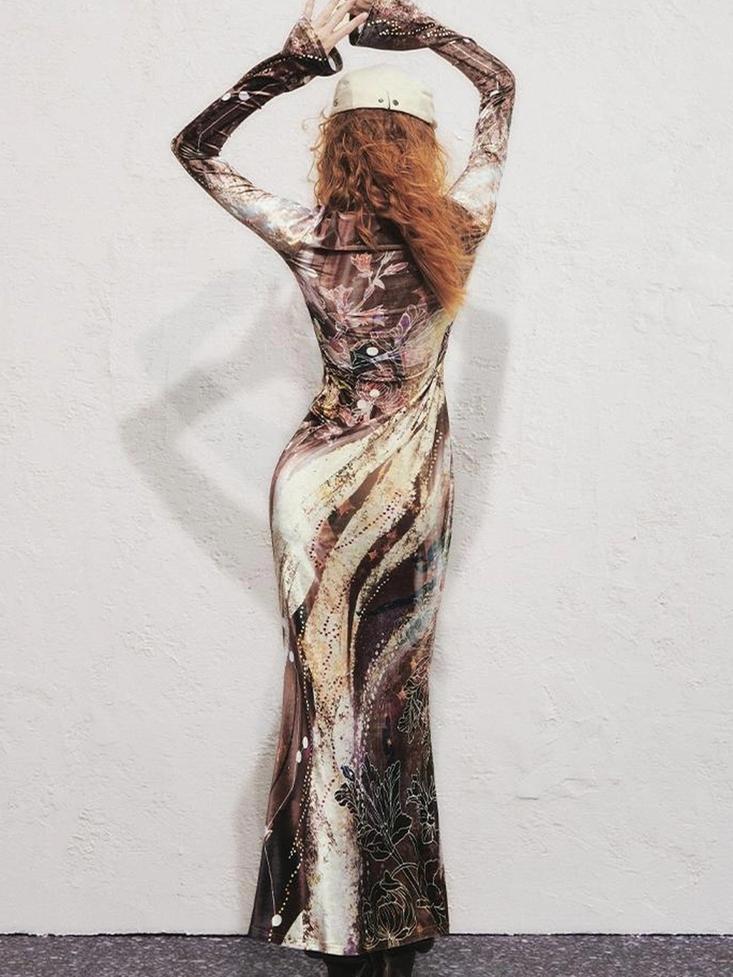 OfAkiva Velvet Floral V-Neck Mermaid Gown