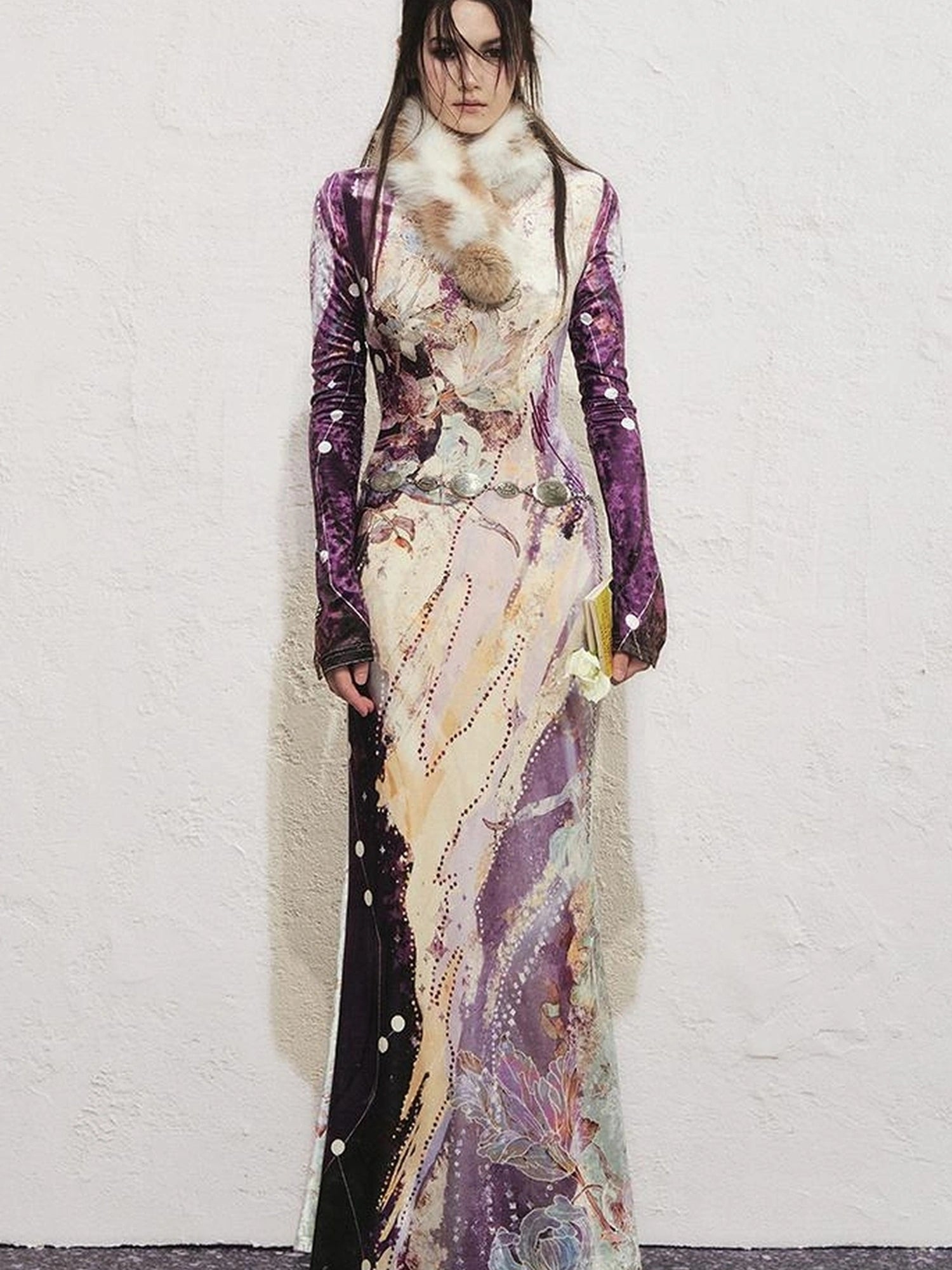 OfAkiva Velvet Floral V-Neck Mermaid Gown