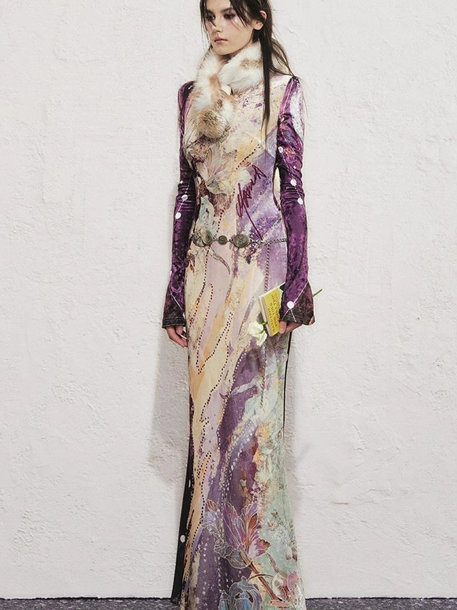 OfAkiva Velvet Floral V-Neck Mermaid Gown