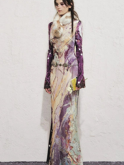 OfAkiva Velvet Floral V-Neck Mermaid Gown