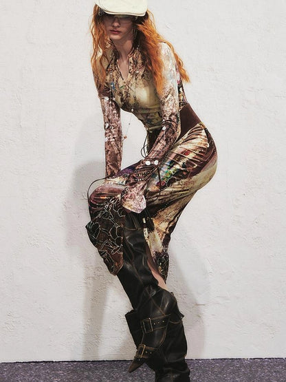 OfAkiva Velvet Floral V-Neck Mermaid Gown