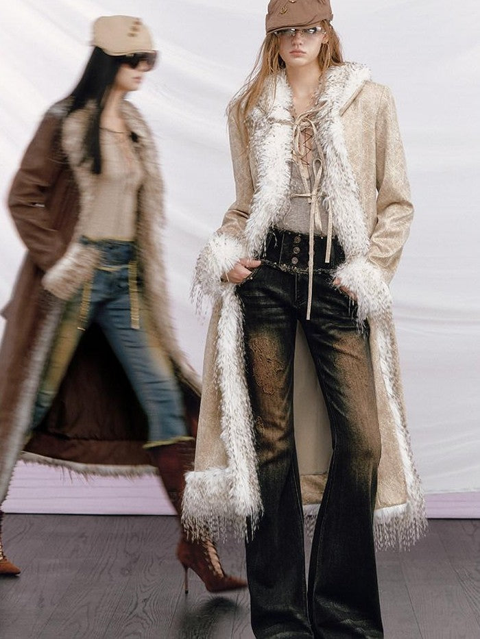 OfAkiva Vintage Distressed Studded Double Button High Waist Women&