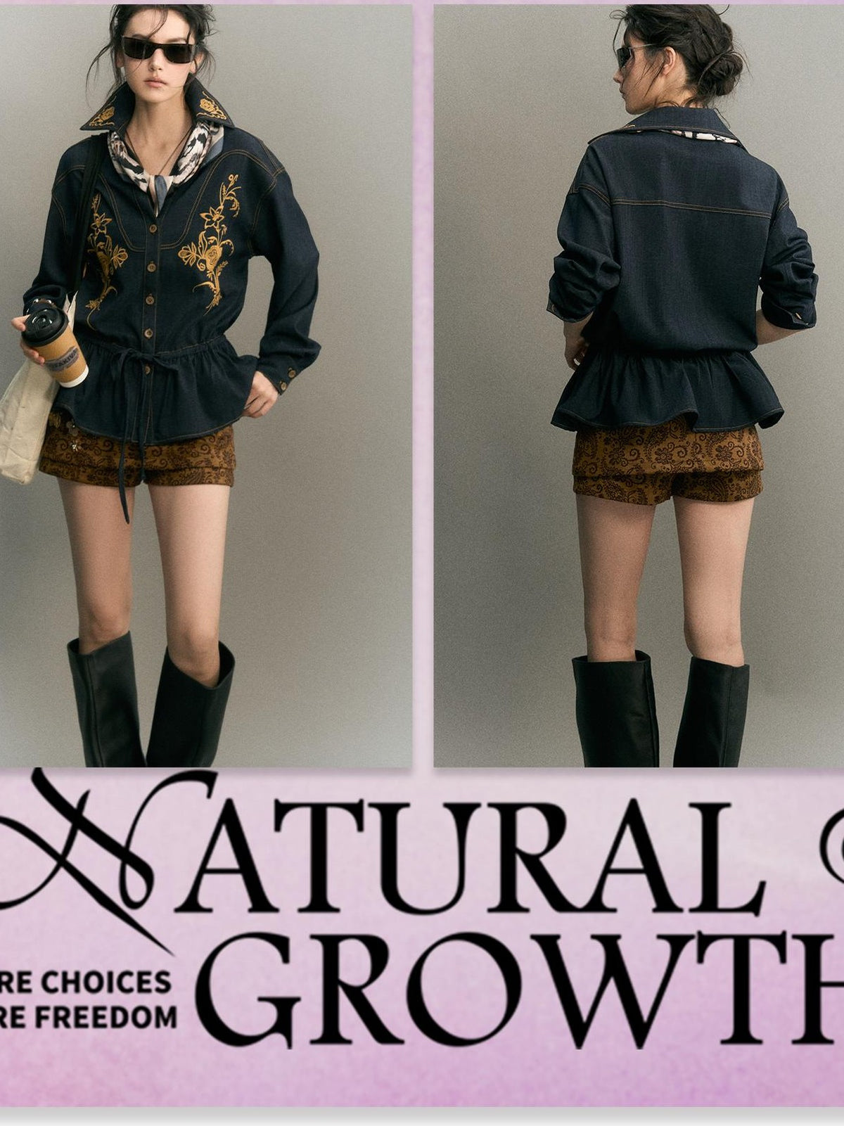 OfAkiva Vintage Floral Embroidered Lace Up Cropped Women&