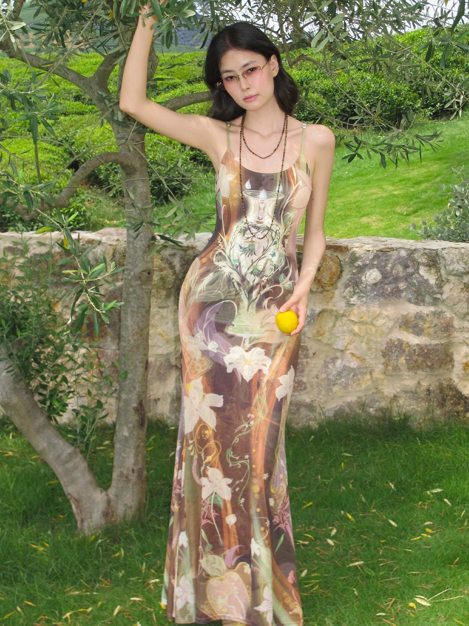 OfAkiva Vintage Floral Ombre Lace V-neck Mermaid Women&