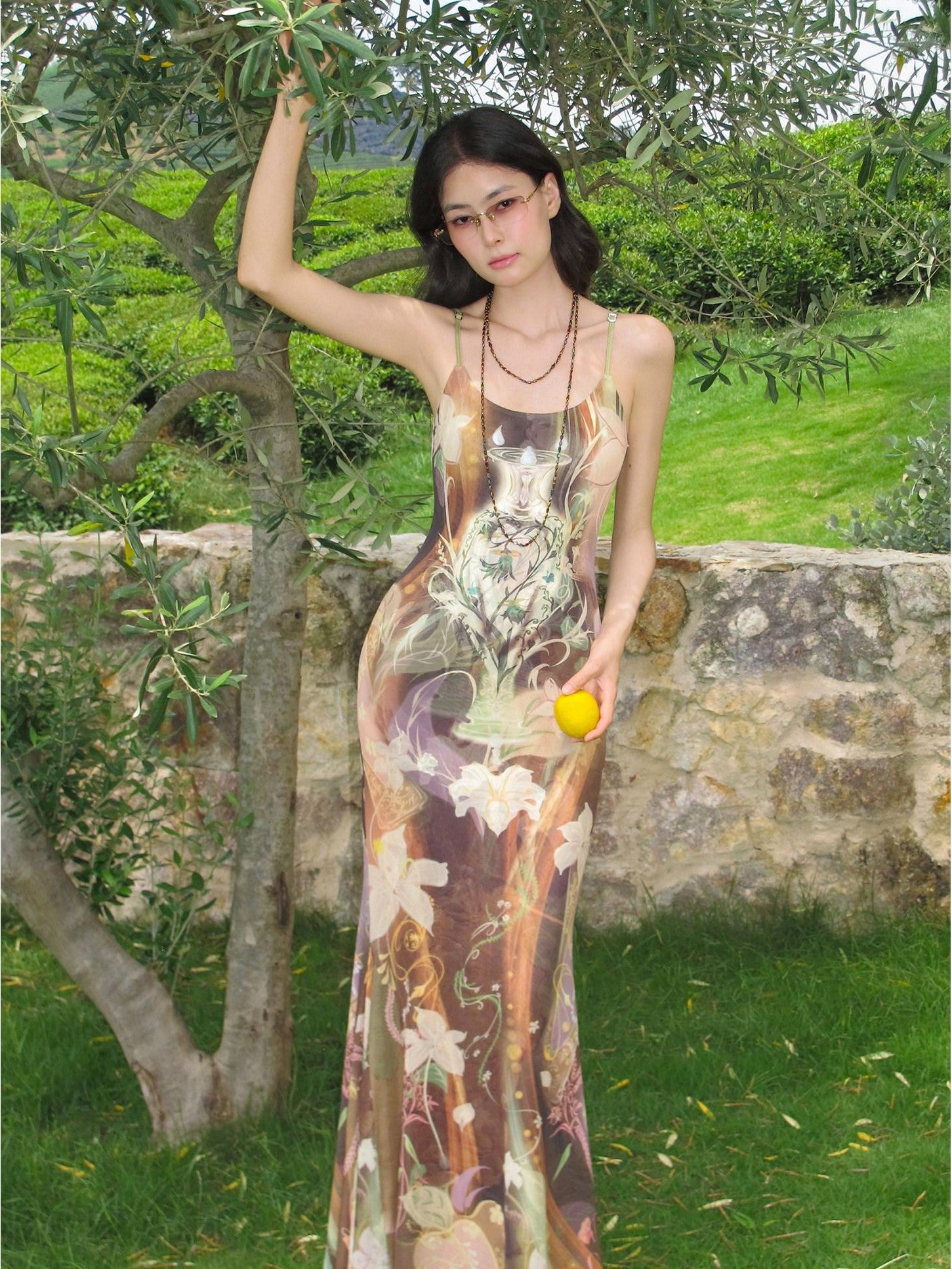 OfAkiva Vintage Floral Ombre Lace V-neck Mermaid Women&