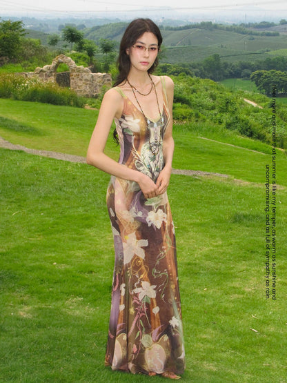 OfAkiva Vintage Floral Ombre Lace V-neck Mermaid Women&