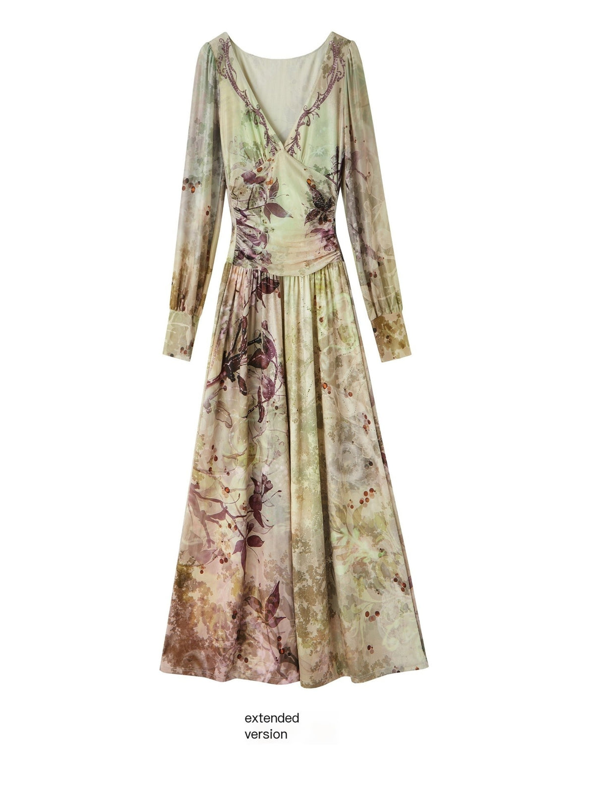 OfAkiva_Vintage_Floral_Print_Ruched_Waist_Long_Sleeve_V-neck_Women&